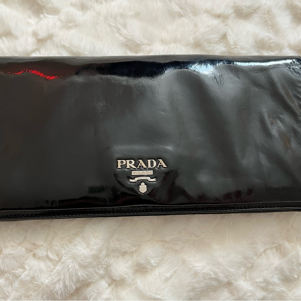 Prada Glossy Black Leather Clutch